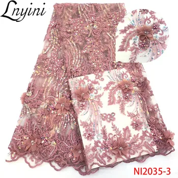 

Luxury 3D Flowers Lace with Beads Latest Nigerian Tulle Lace Sequence Lace Fabric for Sewing Dress Sequins Lace Fabric NI2035
