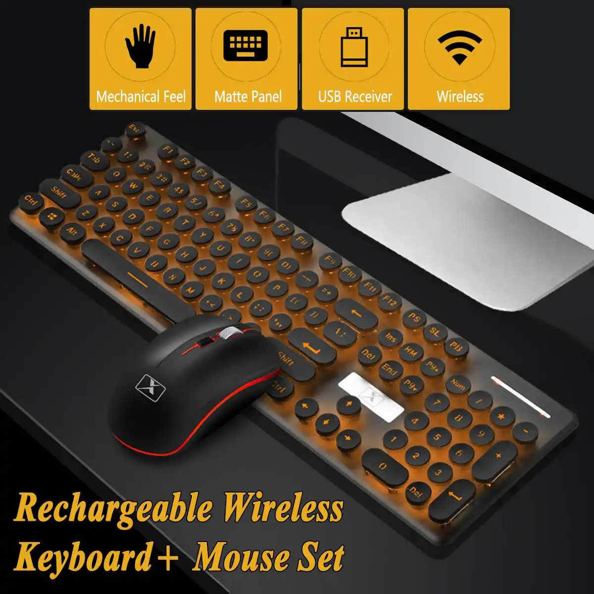 

Multimedia 2.4G Wireless Keyboard Mouse Combos Rechargeable Mute LED Backlit Gaming Keyboard Mouse Set Gaming Keyboard