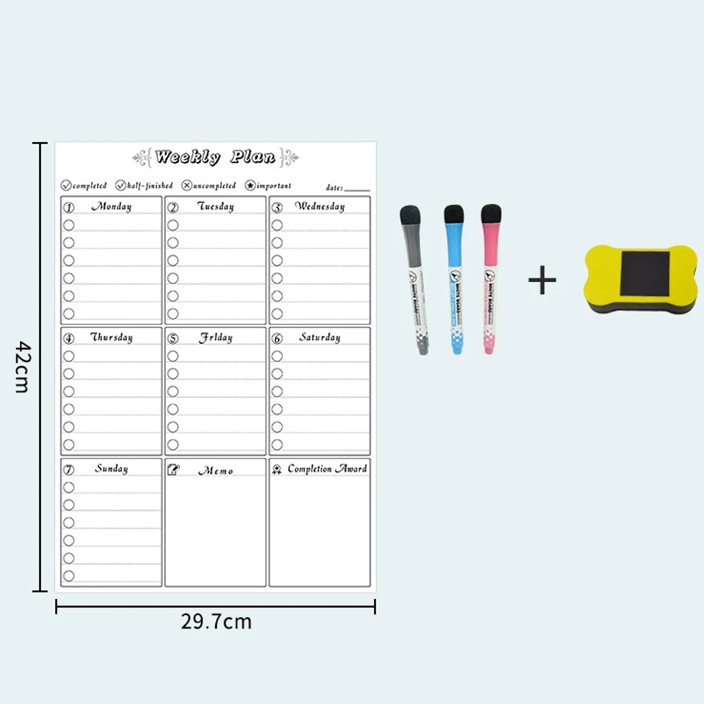 For Fridge Reusable Removable Erasable 1 Eraser 3 Pen Magnetic Whiteboard Monthly Weekly Planner Home Writing Sticker Calendar