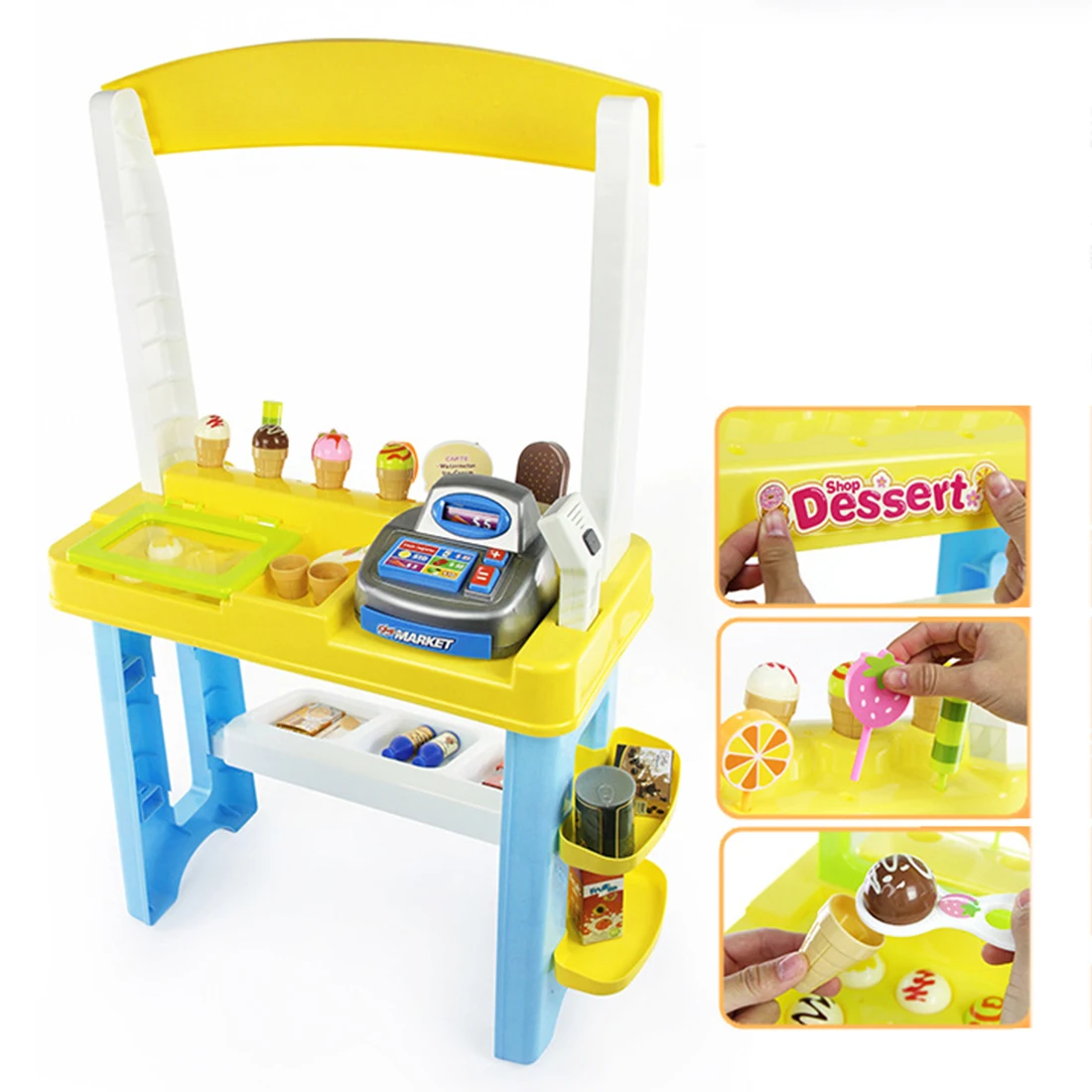 47pcs Дети моделирование супер рынок Playset Многофункциональный рынок стойло кассовый аппарат Игрушка обучающая игрушка подарок-желтый розовый