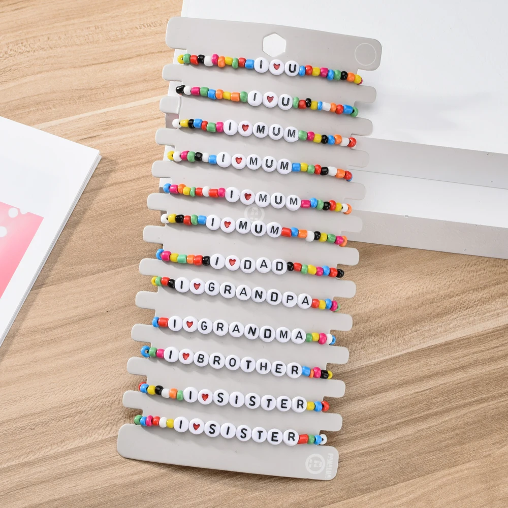 Letter Seed Beads Charm Braided Bracelets Set Women Men Adjustable Wristabnd Couple Bracelet Handmade Family Jewelry 12 pcs/lot | Украшения