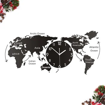 

1PC Unique Acrylic Wall Clock Creative World Map Wall Hanging Clock for Office Home Living Room Without Battery (Size M)