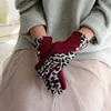 Women Winter Leopard Stitching Keep Warm Touch Screen Gloves Cashmere Plus Velvet Inside Fashion Female Thin Section Gloves 1