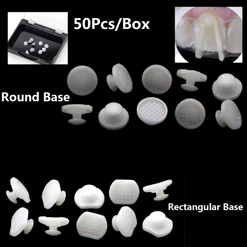 

Cesoon 50Pcs/Box Dental Orthodontic Composite Ceramic Lingual Buttons Bondable Round/Rectangular Base Dentistry Lab Materials