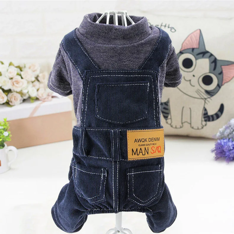 Тёмно-синий 2 цвета, комбинезон для собак со штанами XS, S, M, L, XL, одежда для домашних животных, весенне-осеннее пальто для маленьких собак, однотонный Модный комбинезон, одежда для собак# L - Цвет: Тёмно-синий