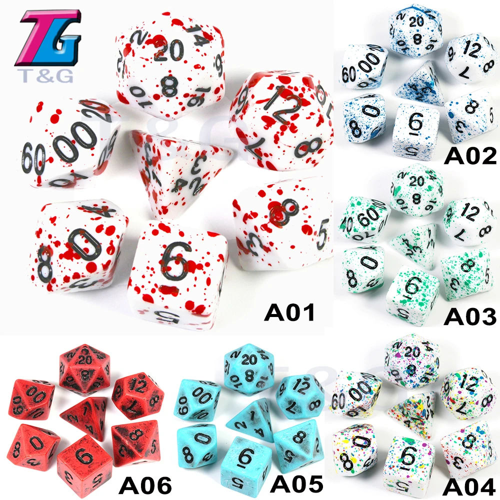 7 шт./компл. многогранные TRPG игры для подземелий драконов непрозрачные D4-D20 многогранные кости Поп для настольной игры