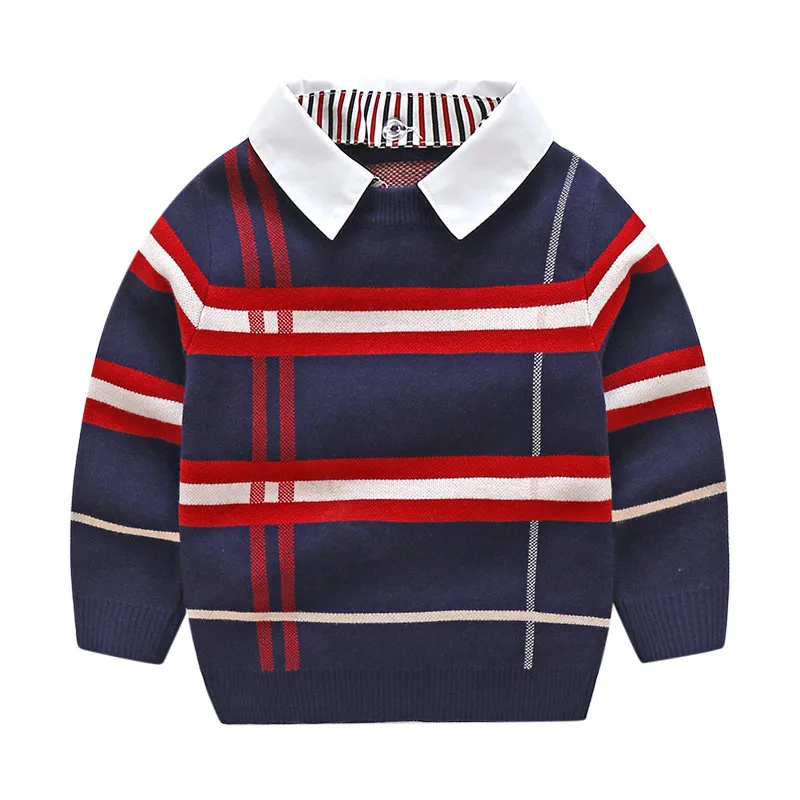 Осенний свитер Для Мальчиков Клетчатый детский Трикотажный Хлопковый пуловер для мальчиков, свитер детская модная теплая верхняя одежда для малышей G302