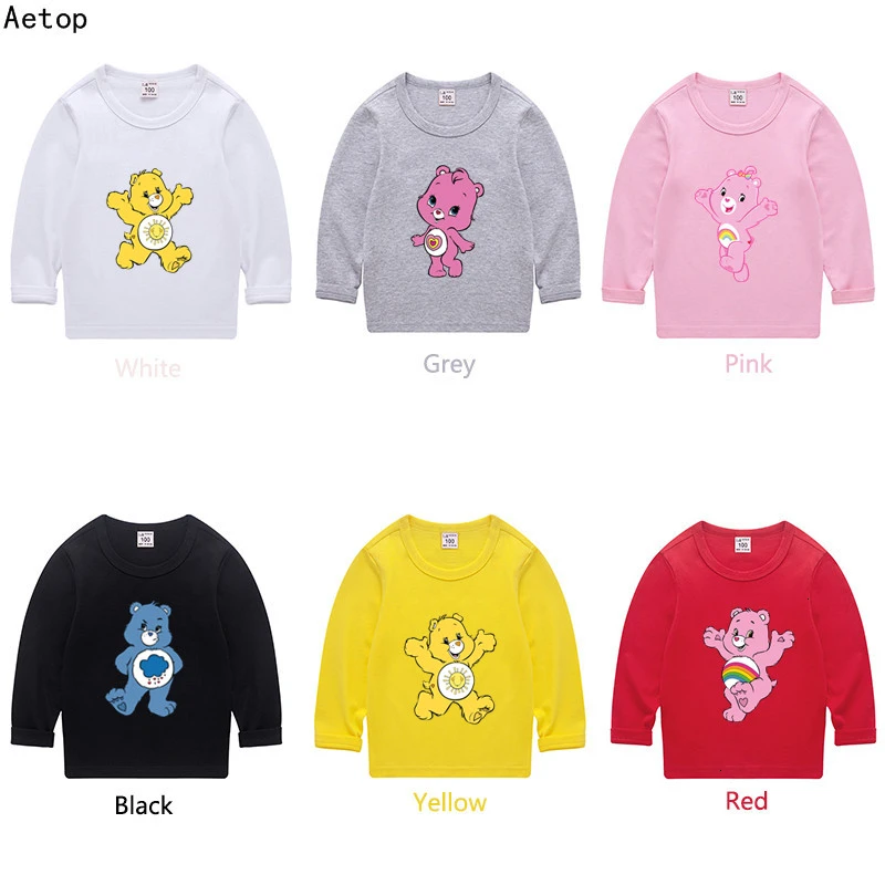 Care Bears/летние топы с круглым вырезом для мальчиков и девочек, смешная цветная футболка с длинными рукавами Детская футболка с рисунком для малышей