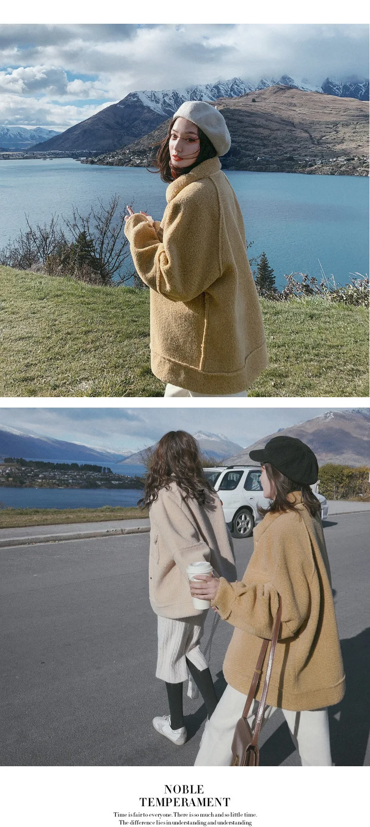 Photo Shoot Main Push INS Sweet Lambs Wool Off-white Loose-Fit Fold-down Collar Single Breasted Short-height Best Friend? Coat W