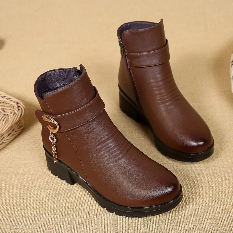 Winter Shoes New Women Boots Genuine Leather Wedge Heels Non-slip women's boots large size mother warm boots Famale Snow Boots