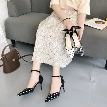 

Summer 2020 sandals word button fashion thin heel hollow lace-up shoes Korean low-top shoes sexy pointed suede high heels women