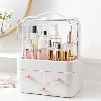 

Dustproof cosmetics storage box large capacity desktop skin care products shelf transparent portable cosmetic box