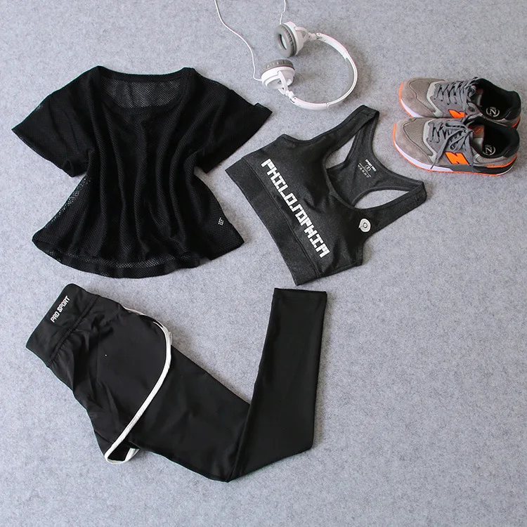 Solid Pants Комплект из 3 предметов, Женский костюм для йоги, одежда для фитнеса, спортивная одежда для спортзала, женский спортивный комплект для тренировок, занятий спортом, бега, Женский комплект с бюстгальтером и шортами - Цвет: Solid Pants
