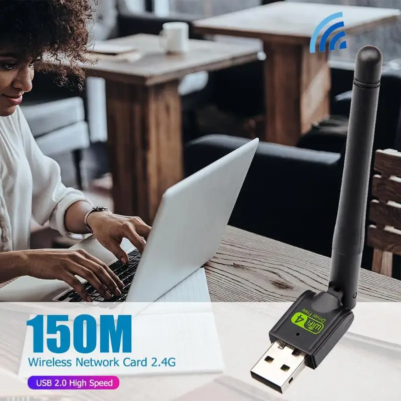 2.4G Network Card USB WiFi Adapter 150Mbps 5dBi WiFi Dongle Ethernet Receiver Suitable for Desktop PC and Other Equipment