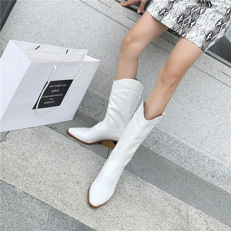 Smirnova new hot autumn winter boots for female slip on dress shoes women mid calf boots sexy ladies high heels boots