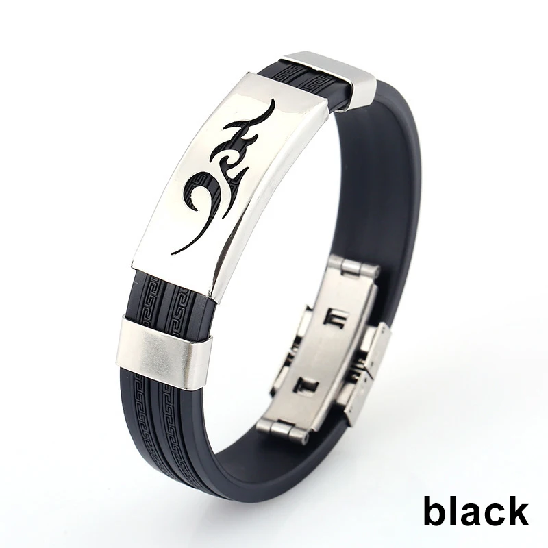 

Newly 1 Pcs Flame Pattern Steel Decor Silicone Bracelet Men Jewelry Basketball Wristband
