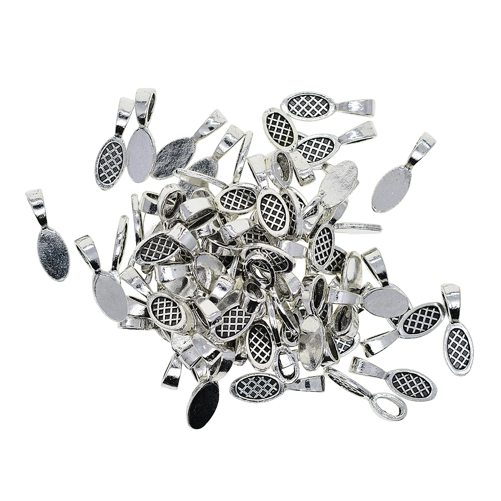 50 Pieces Tibetan silver color Oval Glue On 27mm Bail Pendant Cabochon DIY Jewelry