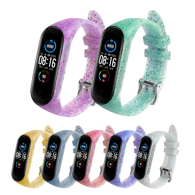 Браслет для Mi Band 4/5 женские блестящие смарт-аксессуары силиконовый ремешок