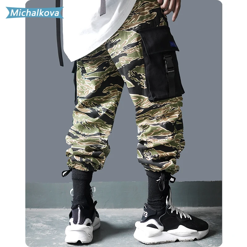 

tiger stripe street Hip Hop Joggers Men Multi-Pocket Elastic Waist Sweatpants Techwear Pants Streetwear Cargo Pants michalkova