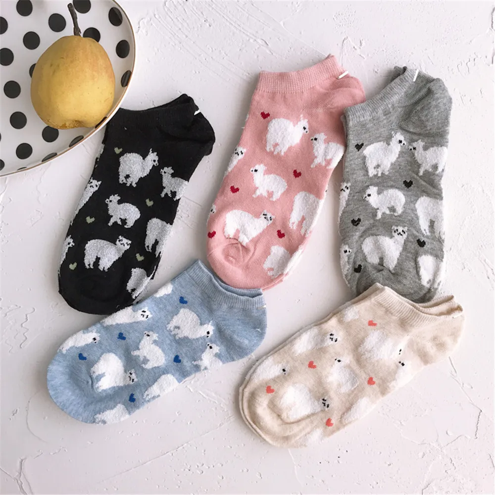Забавные короткие Носки с рисунком овечки Kawaii повседневные низкие носки принтом