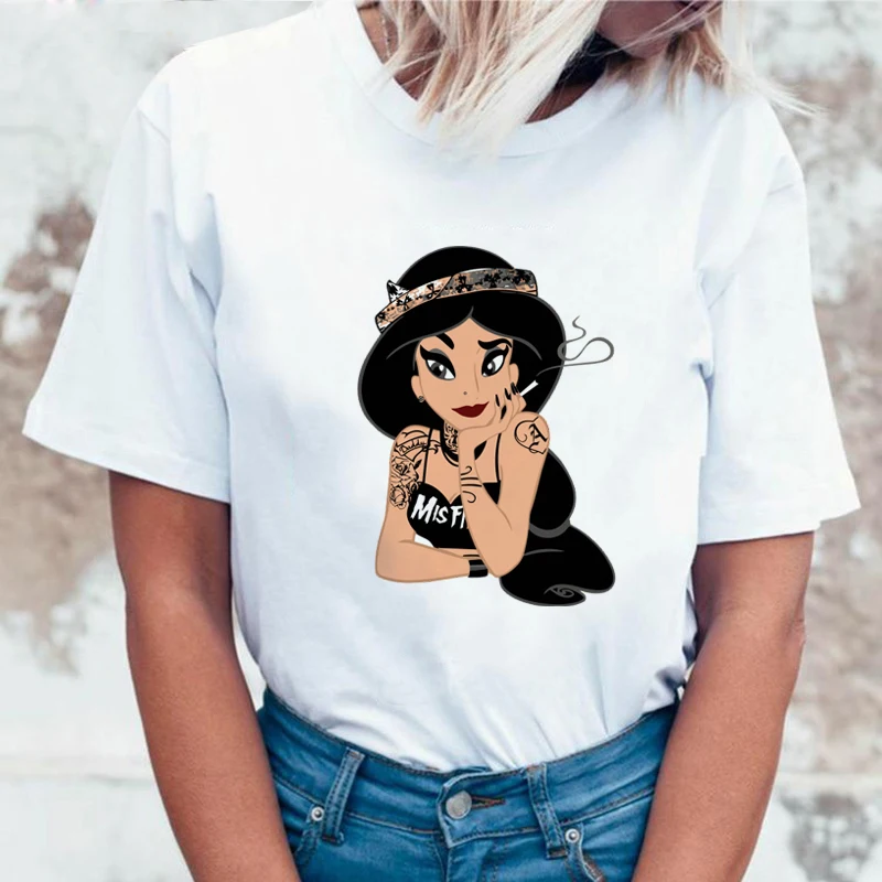 S-3XL, модная женская футболка с принтом «Принцесса Жасмин», Аладдин, Повседневная футболка с коротким рукавом, топы для девочек, одежда размера плюс