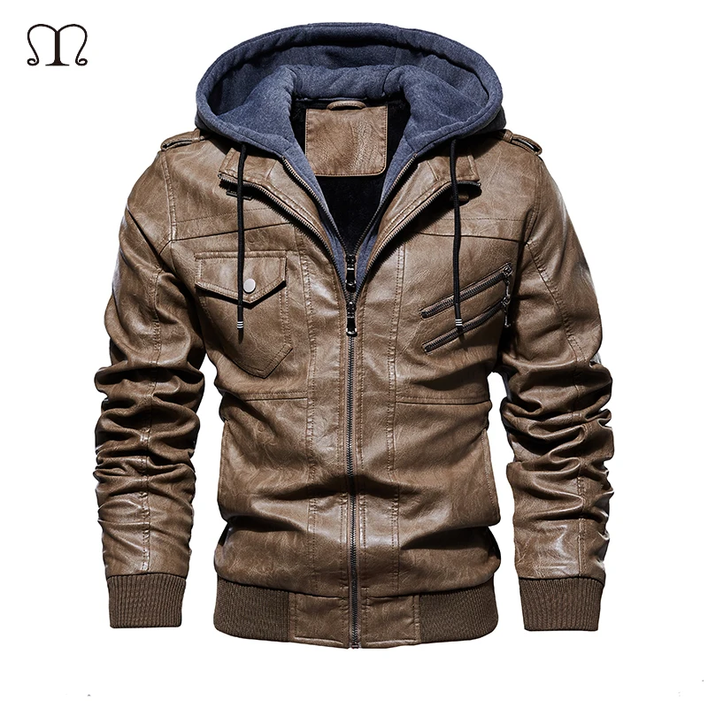 

Men Leather Jacket 2019 New Winter Brand Motorcycle PU Coat Male Fashion Hooded Warm Jackets Man Casual Loose Streetwear M-4XL