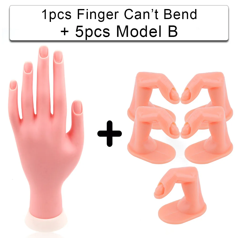 5pcs Set B Практики нейл-арта мягкий Пластик модель рука+ 5/10 шт. поддельные нейл-арта акрил УФ гель для рук и регулируемым размером до мизинца, станет прекрасным Маникюрный Инструмент для тренировок - Цвет: 5pcs Set B