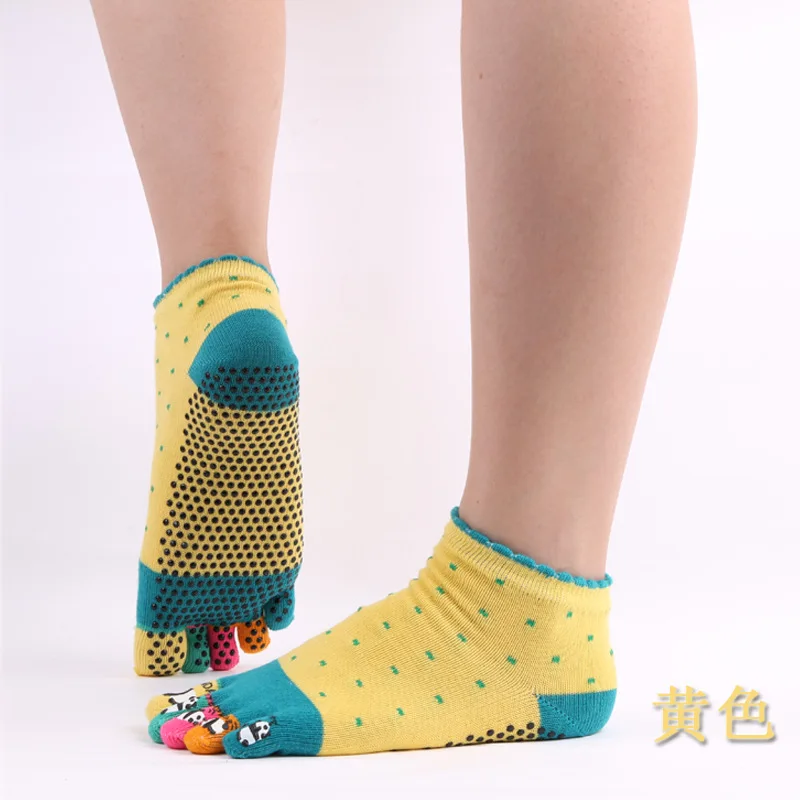 Женские носки для йоги, противоскользящие носки для танцев с пятью пальцами, носки для балета, спортзала, фитнеса, спорта, пилатеса, хлопковые дышащие носки, забавные носки - Цвет: Цвет: желтый