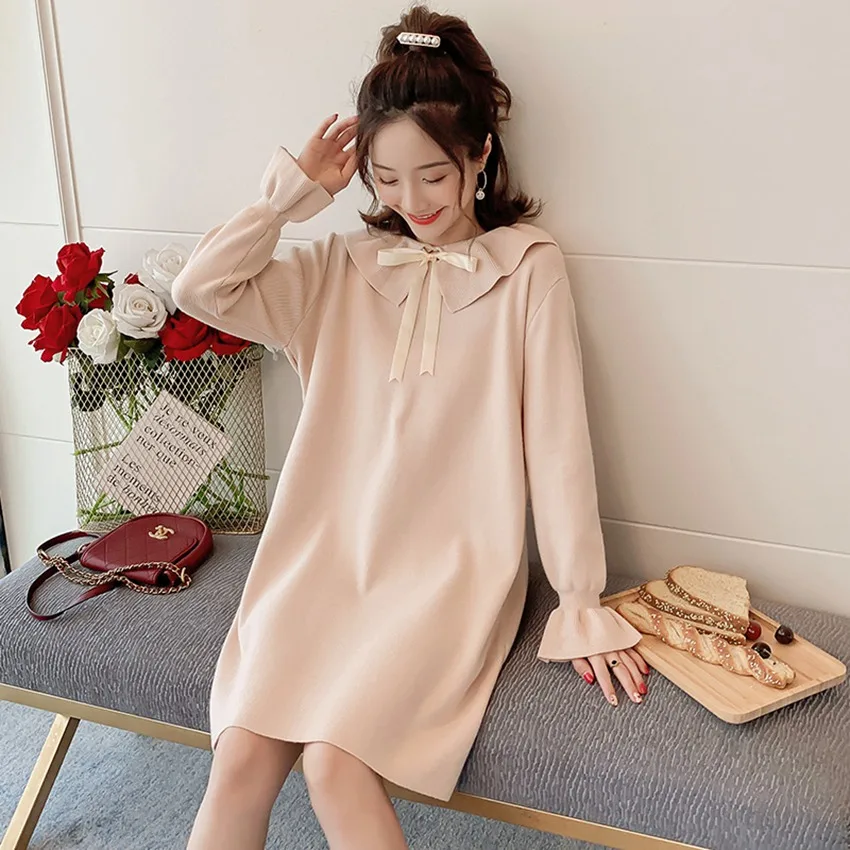 New autumn and winter sweaters knit dress bow sweater skirt large size sweater pregnant women sweater
