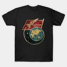 CCCP Flag rakieta kosmiczna w orbicie T-Shirt rosyjski radziecki Pilot i kosmonauta męska koszulka tanie tanio LENGDANU SHORT Z okrągłym kołnierzykiem Regular Sukno COTTON Na co dzień Drukuj