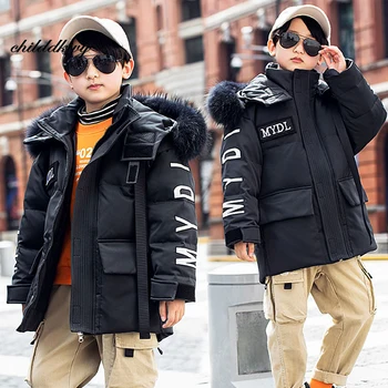 

-30 Degrees Teen boy clothes 6 8 10 12 Year Boys winter snowsuit Real fur collar kids boy outerwear parkas Children down jacket