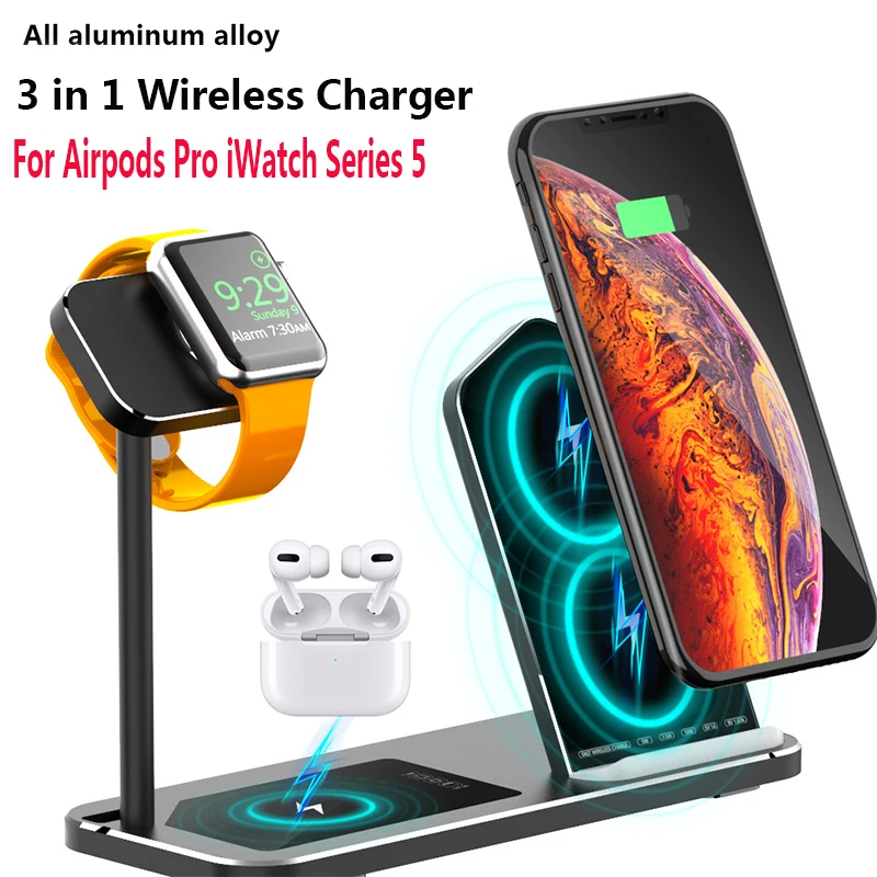 Беспроводное зарядное устройство 3 в 1 для Airpods Pro iWatch Series 5 подставка быстрой