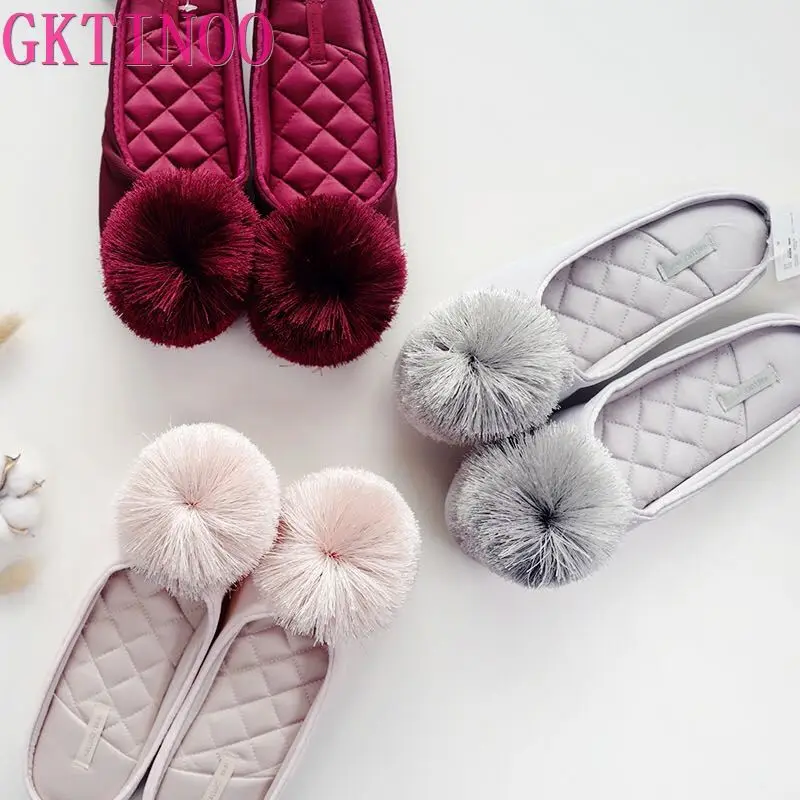 GKTINOO Otoño Invierno mujeres Zapatillas de casa antideslizante zapatos de interior casa linda deslizamiento en chanclas planas señoras Zapatillas de piel