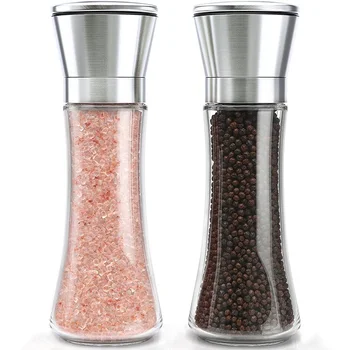 

2PCS Premium Stainless Steel Salt and Pepper Grinder Shakers Glass Body Spice Salt And Pepper Mill with Adjustable Ceramic Rotor