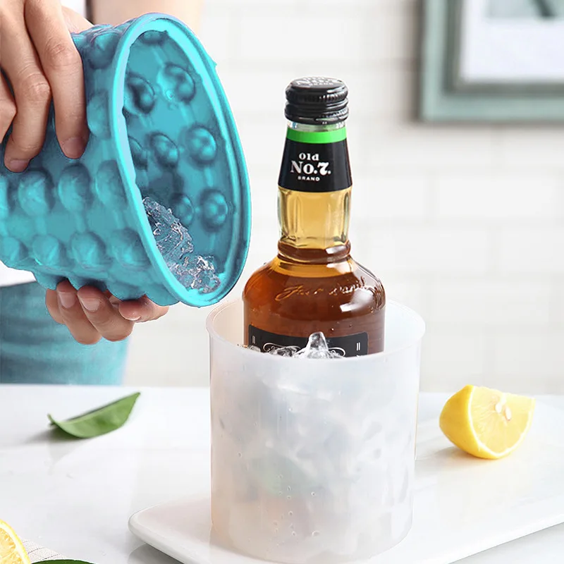 2 In 1 Silicone Ice Bucket Mold With Lid Space Saving Cube Maker Champagne Whisky Beer Ice Cooler Beer Cabinet For Party Barware