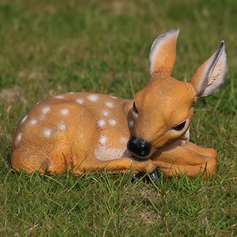 Reh Figur Aus Harz – Deko Für Garten, Rasen Oder Teich, Realistisches Sikahirsch-Kitz