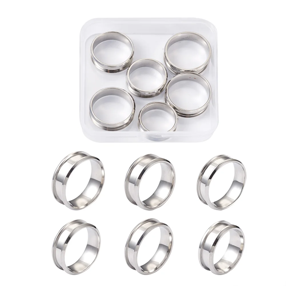 6 Pz/Scatola 6 Dimensioni In Acciaio Inox Scanalato Anello Di Barretta Impostazioni Anello Nucleo In Bianco Per Intarsio Anello Gioielli Che Fanno Acc