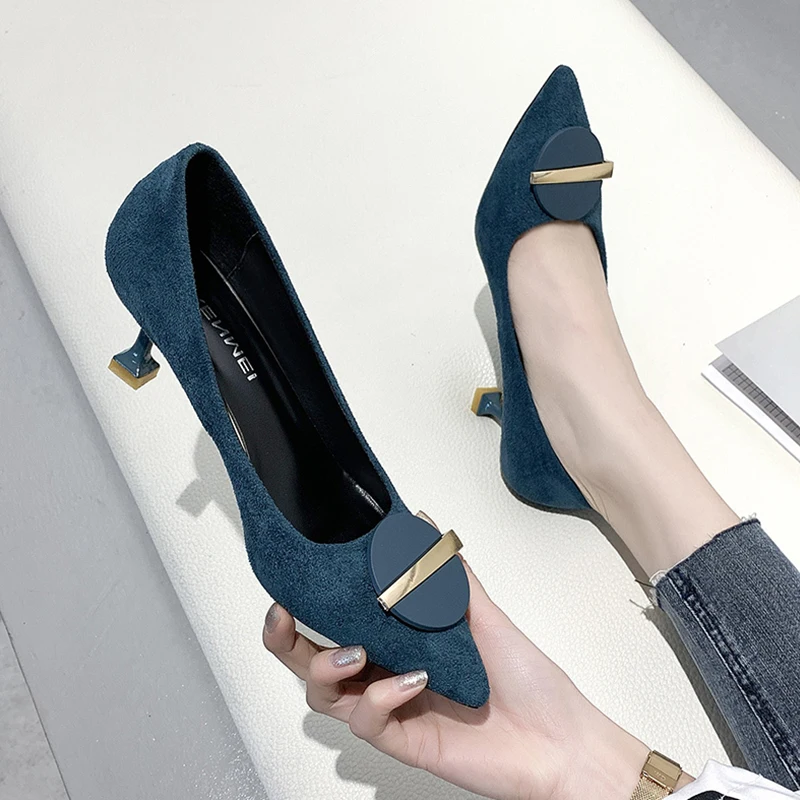

3cm Heels 2019 Women's High-heeled Shoes Branded Pumps Sandals Ladies Shallow Mouth All-Match Pointed Wedge Lace-up Slip Om