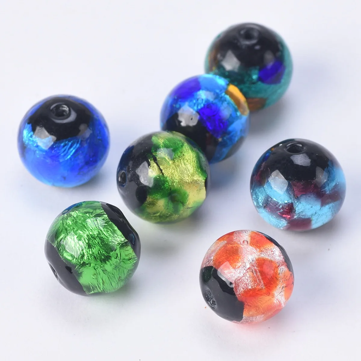 5pcs Round 12mm Foil Pattern Handmade Lampwork Glass Loose Beads for Jewelry Making DIY Crafts Findings 50pcs holographic zip lock bags star pattern transparent mylar pouch foil baggies for diy jewelry display packaging organizer