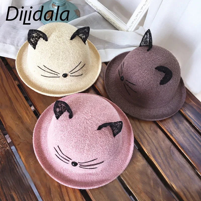Dilidala, осенняя женская шапочка с кошачьими ушками для женщин, уличная Солнцезащитная шляпа от солнца, милая детская шапка для бассейна, одноцветная шапка-ведро для женщин