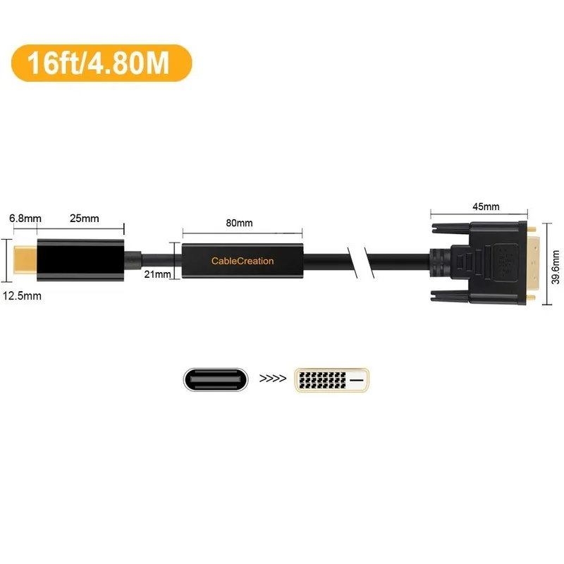 USB C к DVI кабель адаптер, usb type C к DVI шнур, совместимый с MacBook Pro /, Chromebook Pixel, Dell Xps 13/15