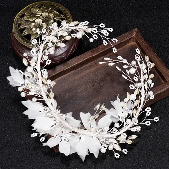 

Trendy Silver Pearl Tiara Women Hair Jewelry Handmade Ribbon Rhinestone Bridal Headbands Wedding Hair Ornaments Wholesale Drop