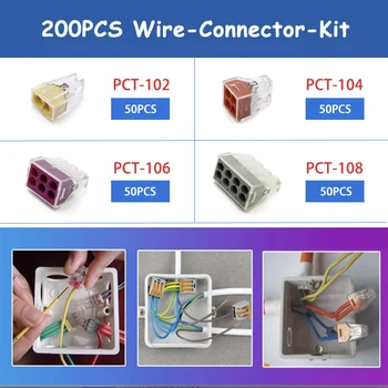

200PCS/LOT PCT-104 773-104 Push In wire wiring connector For Junction box 4 pin conductor terminal block wire connector gray