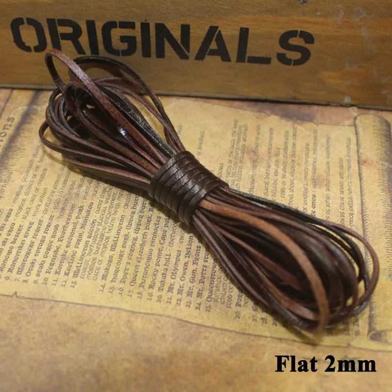 flat 2mm Meetee 1,5-10 мм, 5 метров, круглый плоский кожаный ремешок, сделай сам, браслет, ожерелье, ювелирное изделие, винтажный шнур из воловьей кожи, украшение ручной работы CD203 - Цвет: flat 2mm