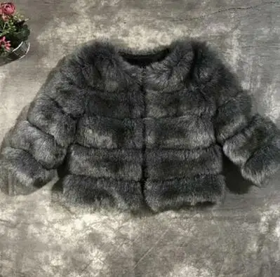 Dark Gray Коллекция года, зимнее пальто с искусственным мехом для девочек элегантные куртки и пальто с лисьим мехом для маленьких девочек теплая парка детская верхняя одежда плотное пальто для девочек - Цвет: Dark Gray
