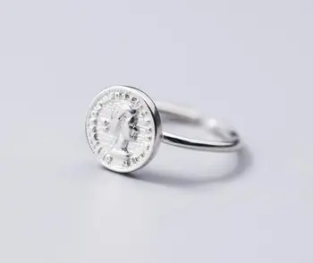 

REAL.925 Sterling Silver fINE figure portrait Coin Ring Open adjust GTLJ1677