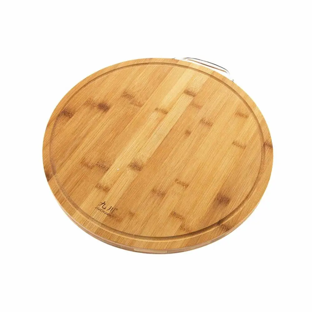 Round Кухонная круглая деревянная разделочная доска с ручкой, утолщенная бамбуковая разделочная доска, разделочный коврик для пиццы, суши, хлеба, поднос, кухонный инструмент - Цвет: Round