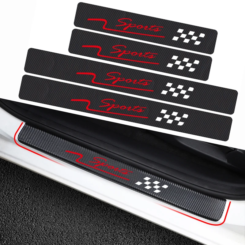 

4Pcs Car Styling Waterproof Non-slip Carbon Fiber Car Door Sills Sport flag Emblem Sticker For Honda Toyota Opel BMW decoration