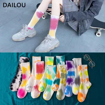 

New Art Tie-Dye Socks Men High Quality Colorful Street Harajuku Cotton Socks Happy Funny Tie Dye Trump Socks Women Popsocket