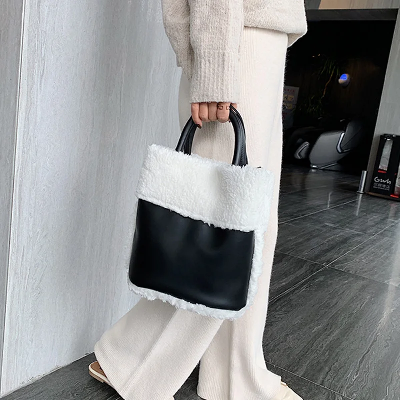 Модные Лоскутные женские большие сумки дизайнерские плюшевые сумки на плечо роскошные сумки через плечо из искусственной кожи вместительные сумки кошельки